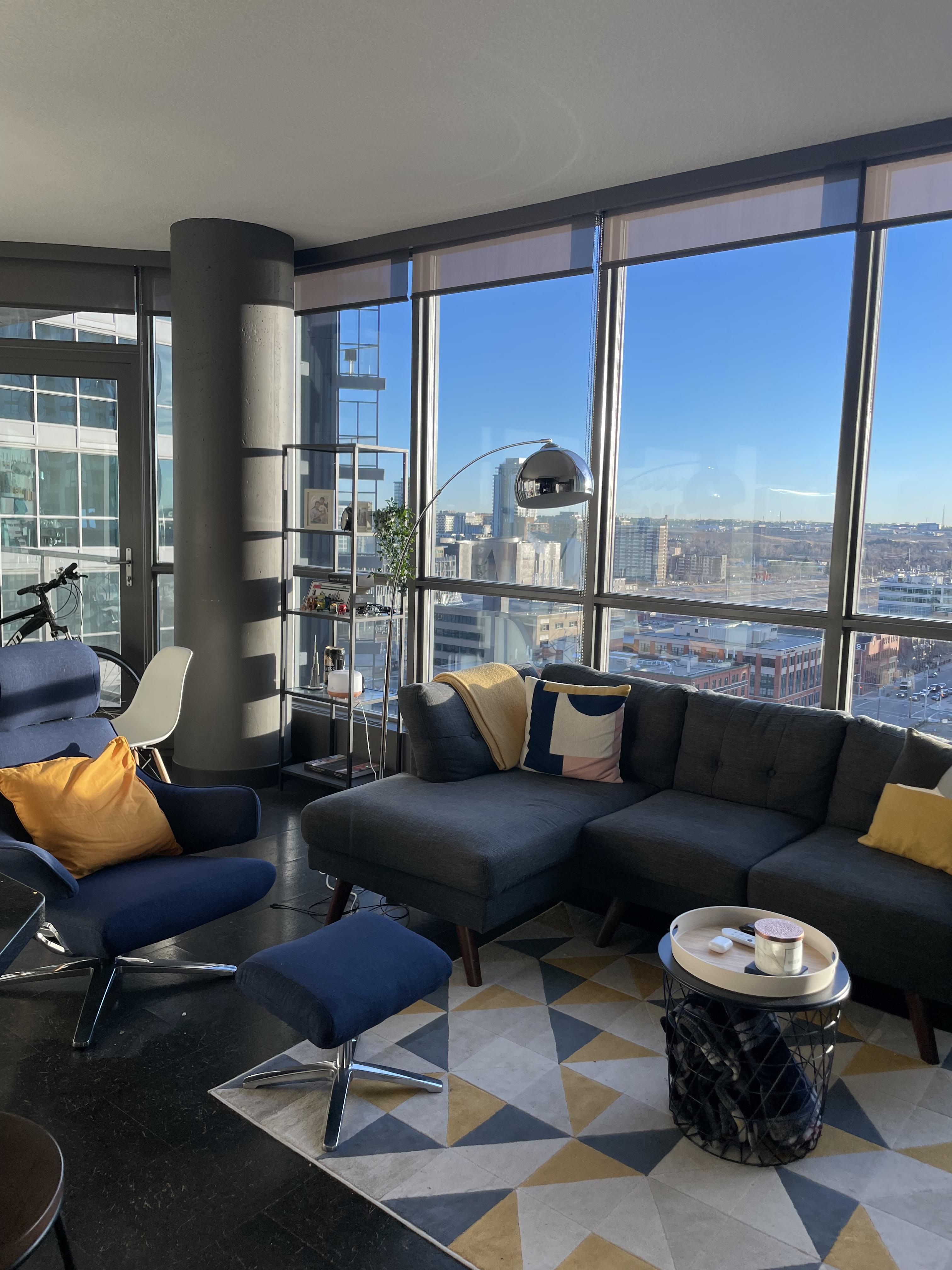 Modern design featuring geometric components in a high rise apartment with beautiful views. Who wouldn't live here. /saturday-morning-relaxation/jj4f2miuuzx71.jpg